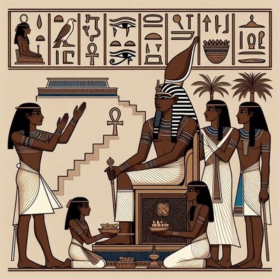 Pharaoh on Throne with Attendants