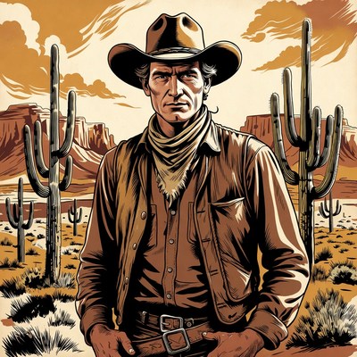 Cowboy standing in desert