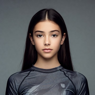 Young girl in gray sports top
