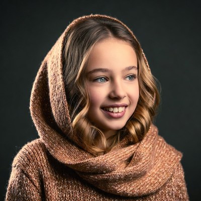 Girl smiling in brown hooded sweater