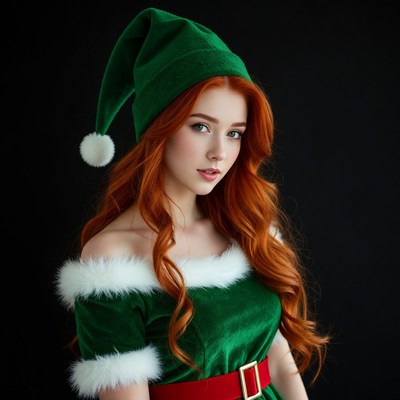 Redhead woman in elf costume