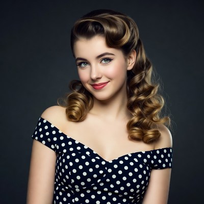 Woman with pinup polka dot dress