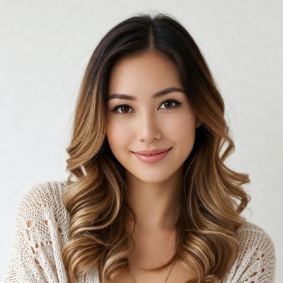 Smiling Asian woman with wavy hair
