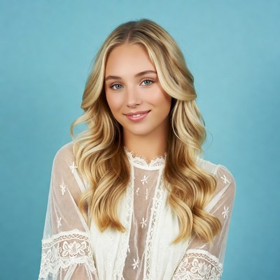 Blonde woman in lace top