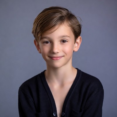 Smiling boy in black cardigan