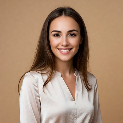 Smiling woman in white blouse
