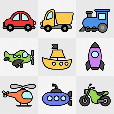 Colorful Transport Vehicles Icons Grid