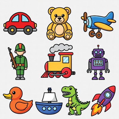 Colorful Kids Toys Icon Set