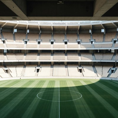 Empty Soccer Stadium with Green Field