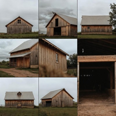 Old Wooden Barns in Fields