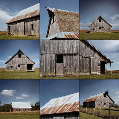 Old Wooden Barns in Fields