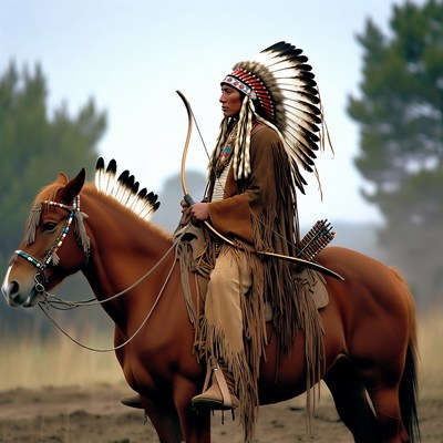 Native American man on horse with bow