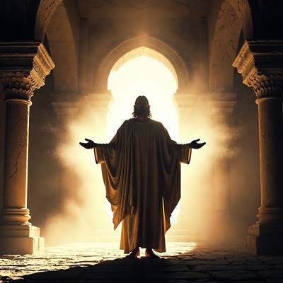 Jesus Standing in Temple Archway