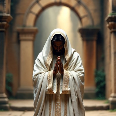 Jesus Praying in Ancient Ruins