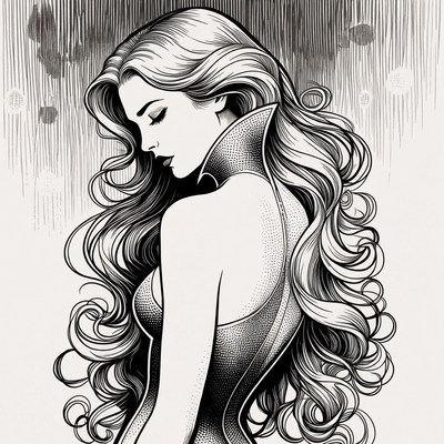 Profile of woman with long wavy hair