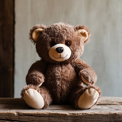 Brown teddy bear on wooden surface