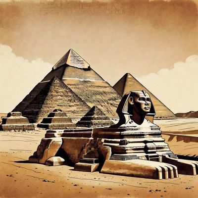 Great Sphinx and Pyramids Illustration