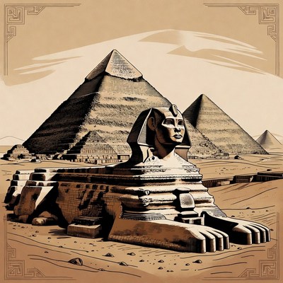 Great Sphinx and Pyramids Illustration