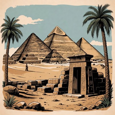 Vintage Illustration of Giza Pyramids