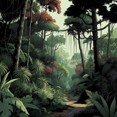 Jungle Path Through Dense Rainforest