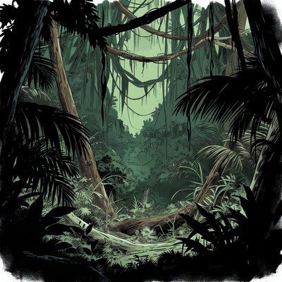 Jungle with Vines and Trees