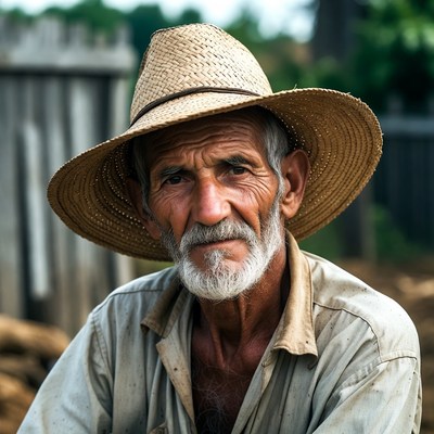 Elderly man in straw hat