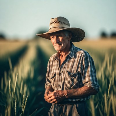 Elderly farmer in wheat field