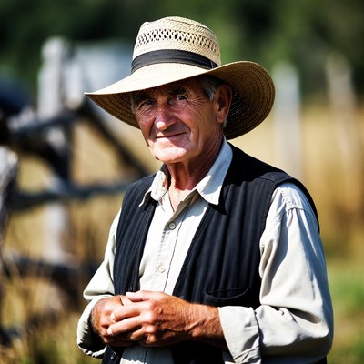 Elderly man wearing straw hat