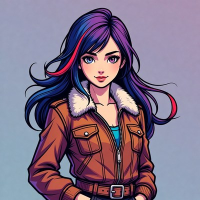 Anime girl in brown fur jacket