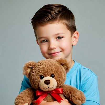 Boy hugging teddy bear