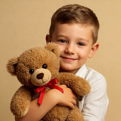 Boy hugging teddy bear