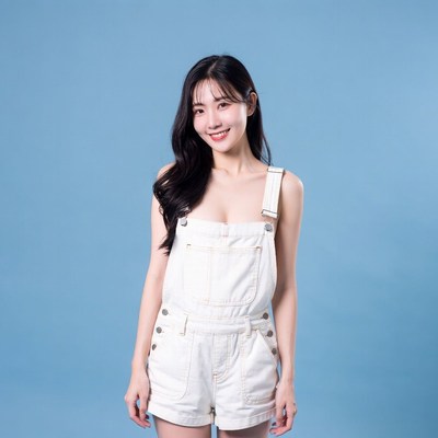 Asian woman in white overalls