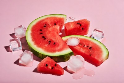Watermelon slices with ice cubes