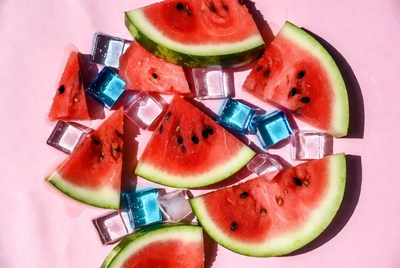 Watermelon slices with ice cubes