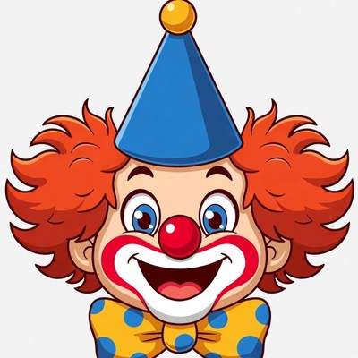 Cartoon Clown Smiling with Red Hair