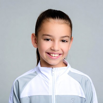 Smiling girl in gray jacket