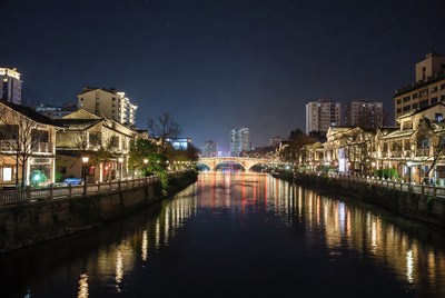Night Bridge Over Lit Canal