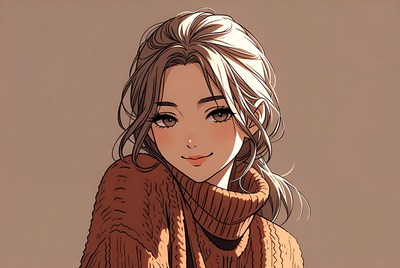 Anime girl in turtleneck sweater