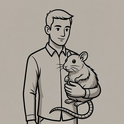 Man holding cute rat