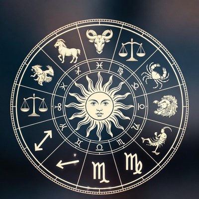 Zodiac Wheel with Sun Illustration