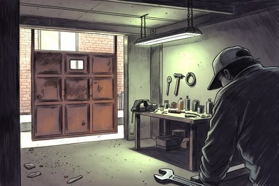 Man working at garage workbench