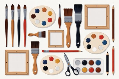 Colorful Painting Supplies Clipart Set