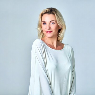 Blonde woman in white blouse
