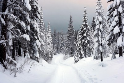 Snowy Path Through Forest