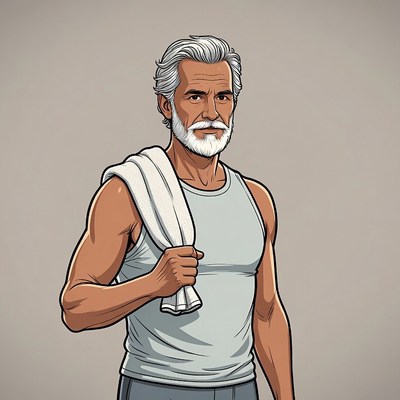 Elderly man with towel over shoulder