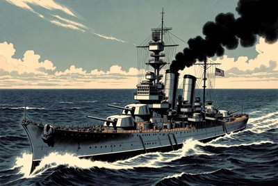 US Battleship Steaming at Sea