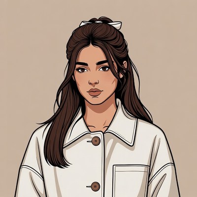 Woman in white jacket with ponytail