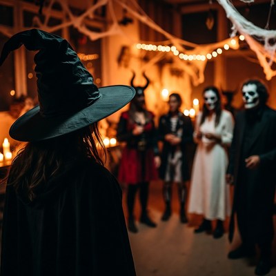 Witch girl at Halloween costume party