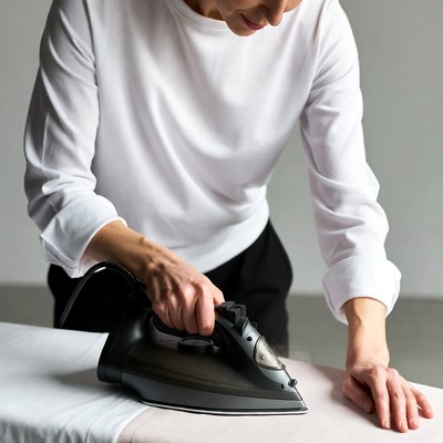 Woman ironing white shirt