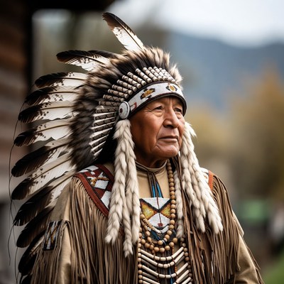 Indigenous man in feather headdress